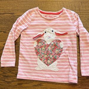 Mini Boden Pink & White Striped Bunny Heart Long Sleeve Breton Tee